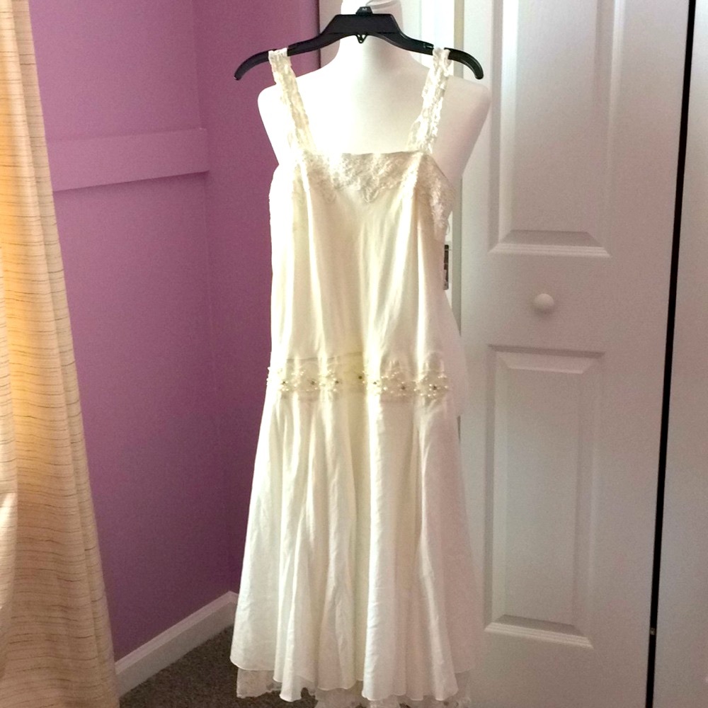 NWT off white dress with embellished waist and lace hem details